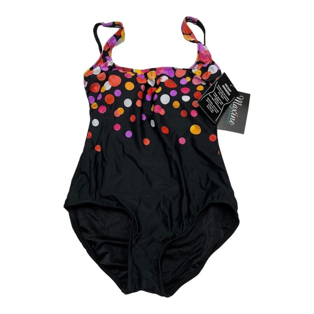 Maxine Of Hollywood Womens 8 One Piece Square Neck Black Confetti Polka Dot